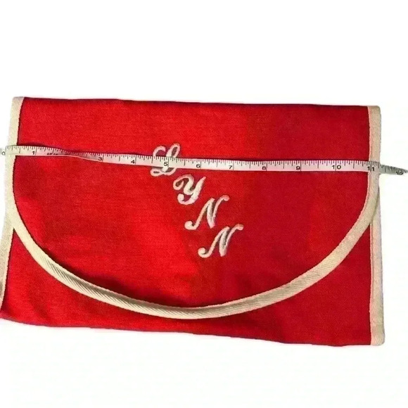 RARE VTG 60s - 70s red & cream canvas clutch East Texas Handbag Co. Lynn - Picture 9 of 11
